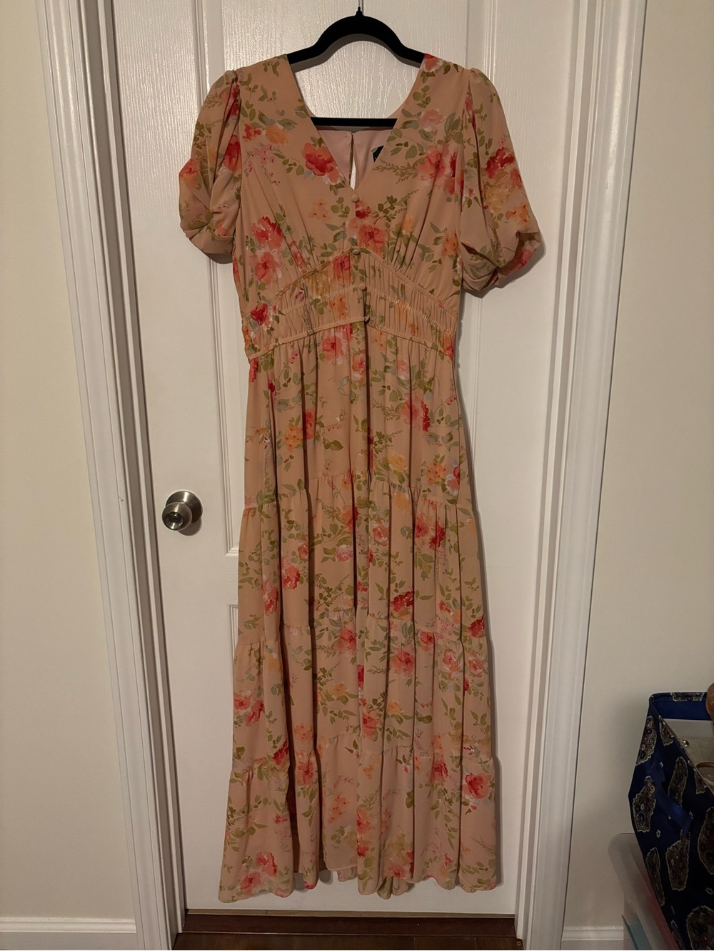 Maison Tara Maxi Dress with Pink Floral Print